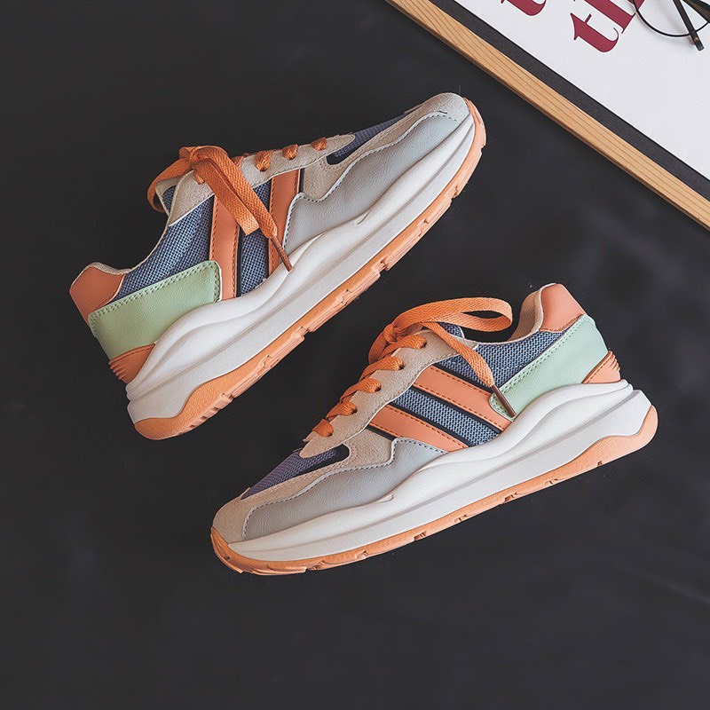 Giày thể thao nữ sọc cam và xám 👟Freeship extra 👟 Giày Quảng Châu Xịn