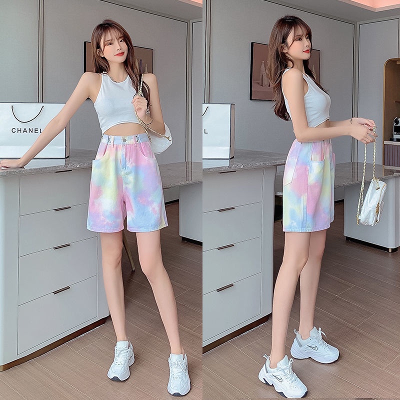 Quần short jeans ống rộng lưng cao phong cách thời trang dành cho nữ
