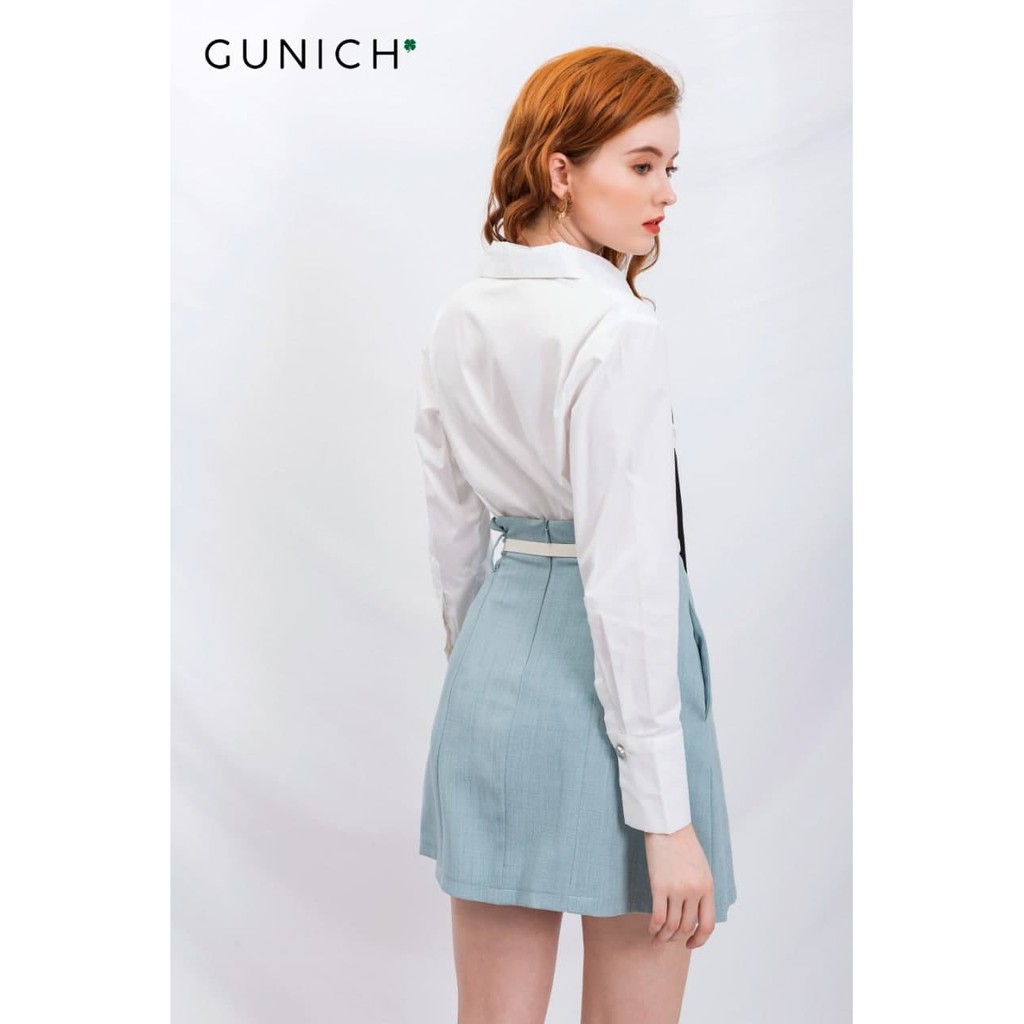 Chân váy mini xanh blue, cạp cao xếp ly, Chất vải đứng form, mềm mịn cao cấp GUNICH