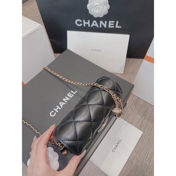 Túi đeo chéo nữ tròn dáng trống da mịn màu đen trắng khoá vàng dây xích fullbox có hộp xịn