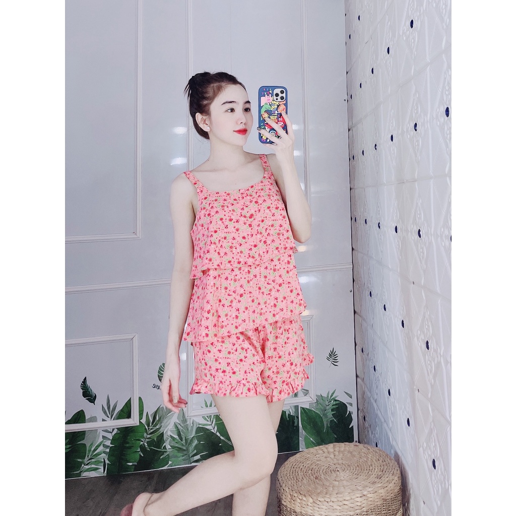 Đồ bộ mặc nhà 2 dây vải lụa thời trang