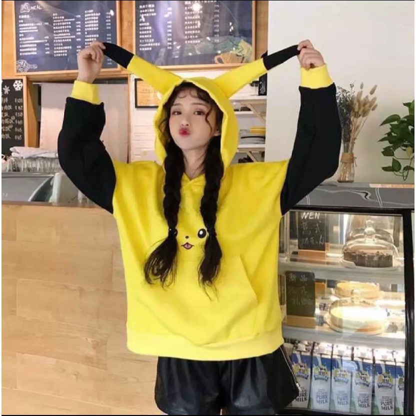 Áo Khoác, áo hoodie Pikachu Cực dễ thương Kèm nón có tai hot trend bền màu 1Kenz
