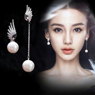 Bông tai đôi cánh thiên thần bạc đính ngọc trai cực đẹp