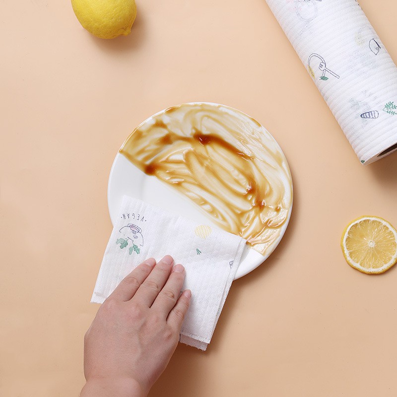 Khăn lau bếp - Khăn lau chén đĩa vệ sinh nhà cửa 50 miếng 1 cuộn có thể giặt được