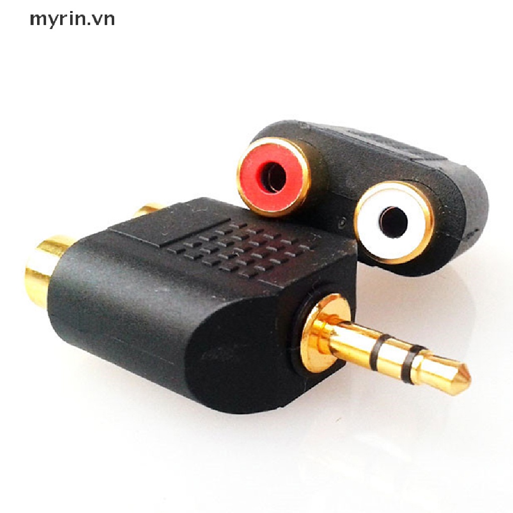1 Giắc Cắm Âm Thanh Mạ Vàng Chuyển Đổi Từ Đầu Cắm Sang 2 RCA Lỗ Cắm 3.5mm