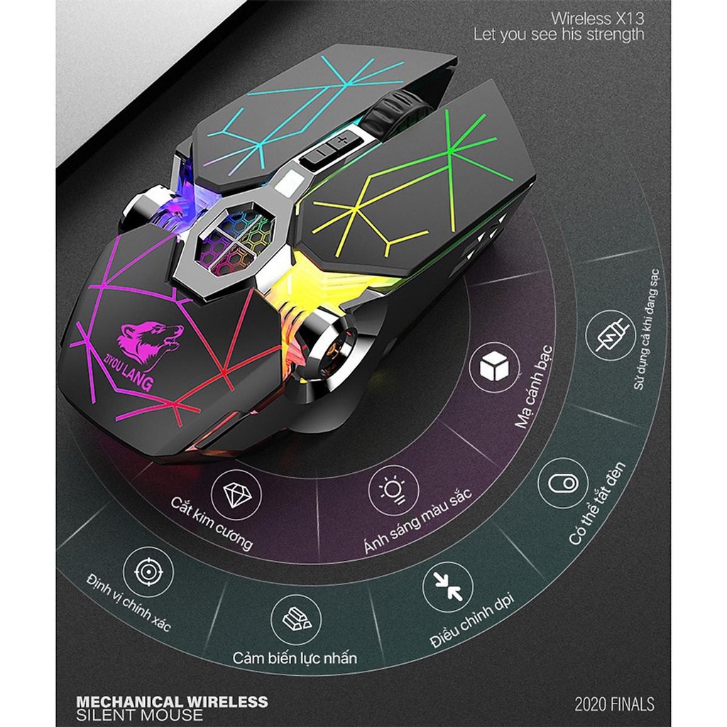 Chuột Không Dây Gaming Led Siêu Đẹp FREE WOLF X13 Pin Sạc Dùng Siêu Trâu Chuột Máy Tính Không Dây Đẹp- 4089