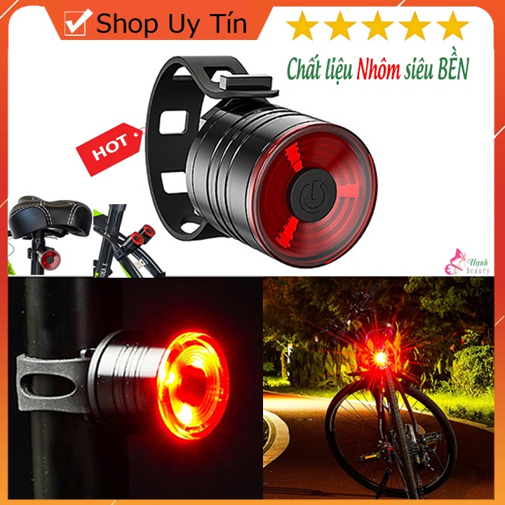 Đèn hậu xe đạp thể thao tròn đèn LED Ruby cảnh báo siêu sáng chống nước 3 chế độ nháy vỏ hợp kim nhôm gắn trước và đuôi