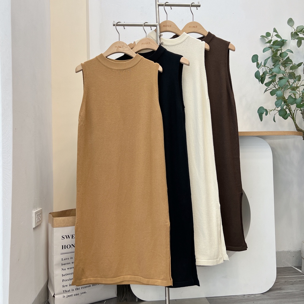 Váy Len Sát Nách Quảng Châu Nữ Minz Store Mã 028, Thiết Kế Basic Xẻ Tà Hàn Quốc