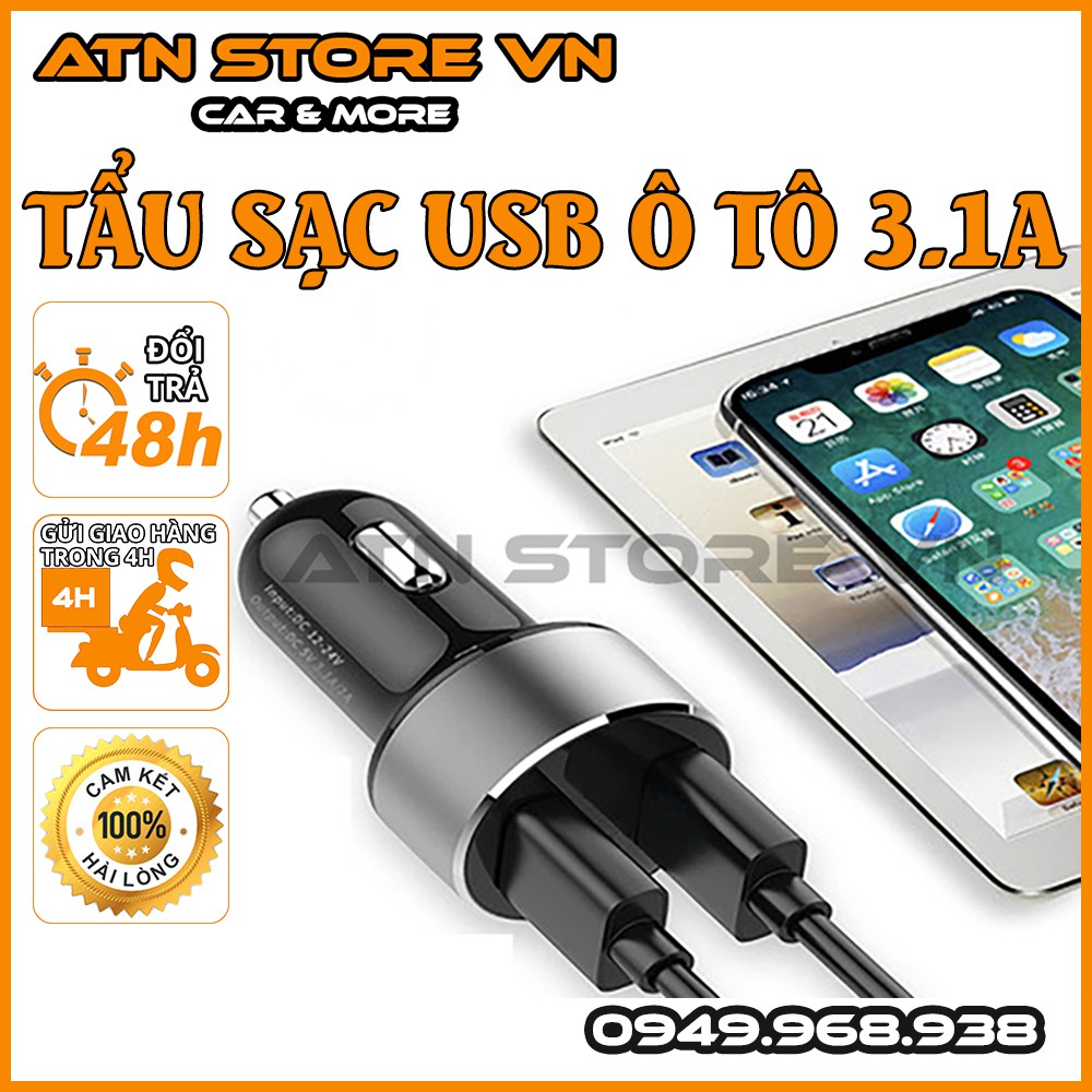 Tẩu sạc ô tô 2 cổng USB điện áp ra 5V 3.1A dùng cả xe hơi 12V và xe tải 24V