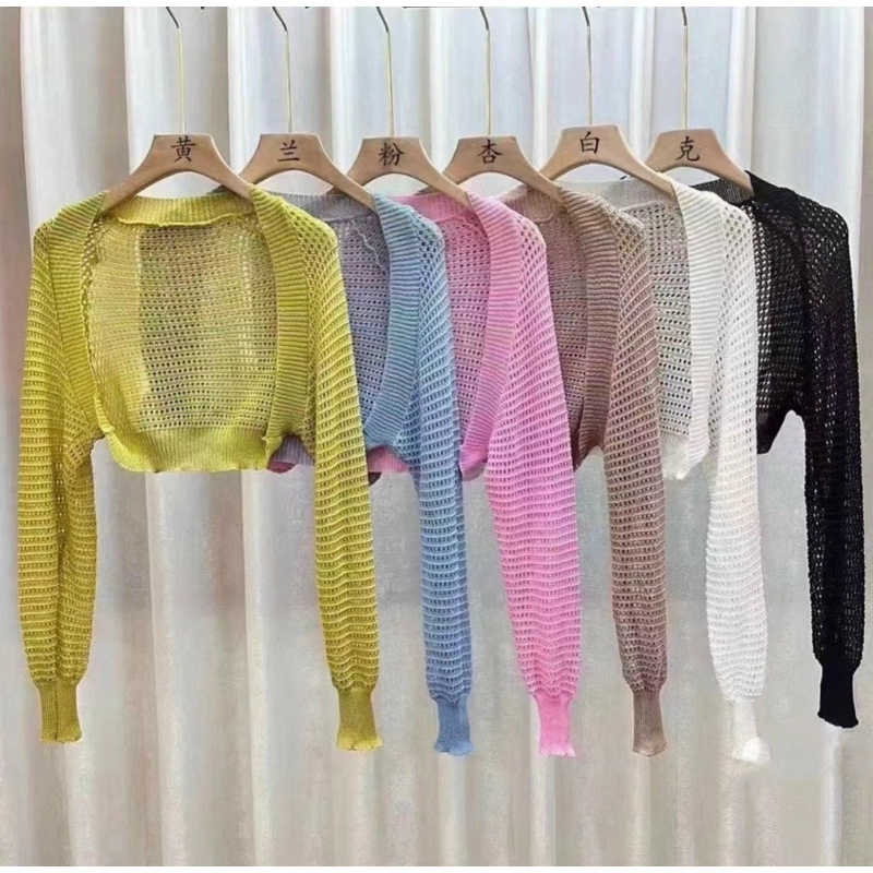 Áo khoác len tay phồng lưới, Áo Khoác cardigan Ngắn Dệt Kim Mỏng Chống Nắng Thời Trang Mùa Hè Phong Cách Hàn Quốc Cho Nữ