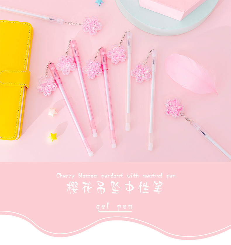 Bút Mực Gel Kim Tuyến Nước Với Móc Gắn Hình Hoa Anh Đào Xinh Xắn Dành Cho Nữ Sinh