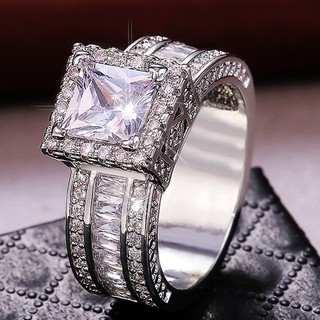 Flash diamond square ring European and American fashion female engagement diamond ring