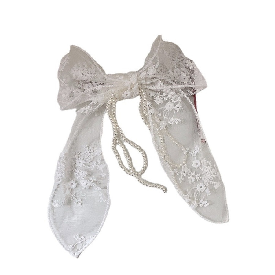 Kẹp tóc đính ngọc trai nhân tạo hình nơ hợp thời trang cho nữ