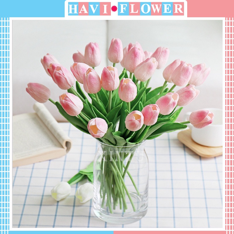 Hoa Giả - Combo 5 Cành Hoa Tulip 33Cm Decor Đẹp, Xinh Xắn