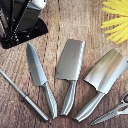 Bộ Dao Nhật 6 món, Dao Chặt Seki Japan Inox Cao Cấp Kèm Khay Nhà Bếp Tiện Dụng