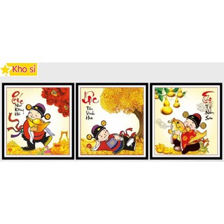 Tranh gắn đá chữ phúc lộc thọ Phúc lộc thọ Thần Tài Vs112 (134x50cm) [KHO SỈ] Tranh chất lượng cao