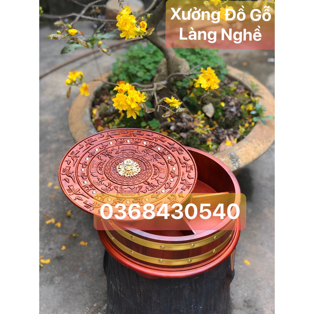 Khay Đựng Bánh Kẹo Mứt Tết Bằng Gỗ Trống Đồng Đông Sơn Gỗ Hương [ Gỗ hương 100%_Hàng loại 1]