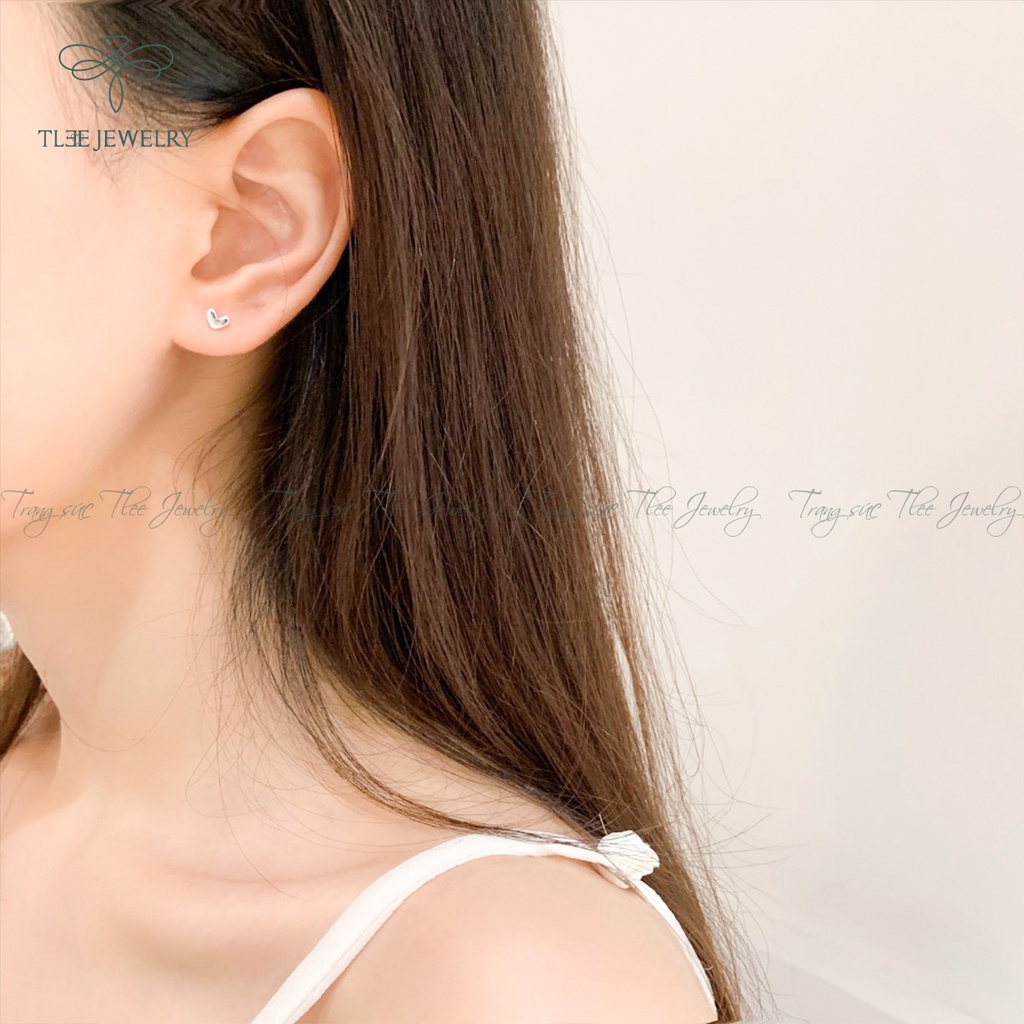 Khuyên tai bạc nữ TLEE tim dẹt mini basic xinh xắn NCJ B0178