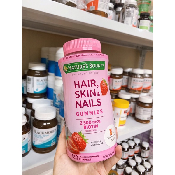 Kẹo đẹp da móng tóc 2500mcg Nature’s Bounty Dâu