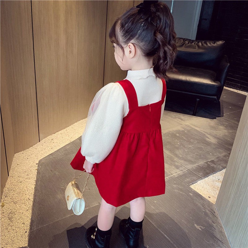 SET VÁY NHUNG ĐỎ NƠ NGỰC + ÁO THUN HÀNG XUẤT CHO BÉ GÁI -Q10000