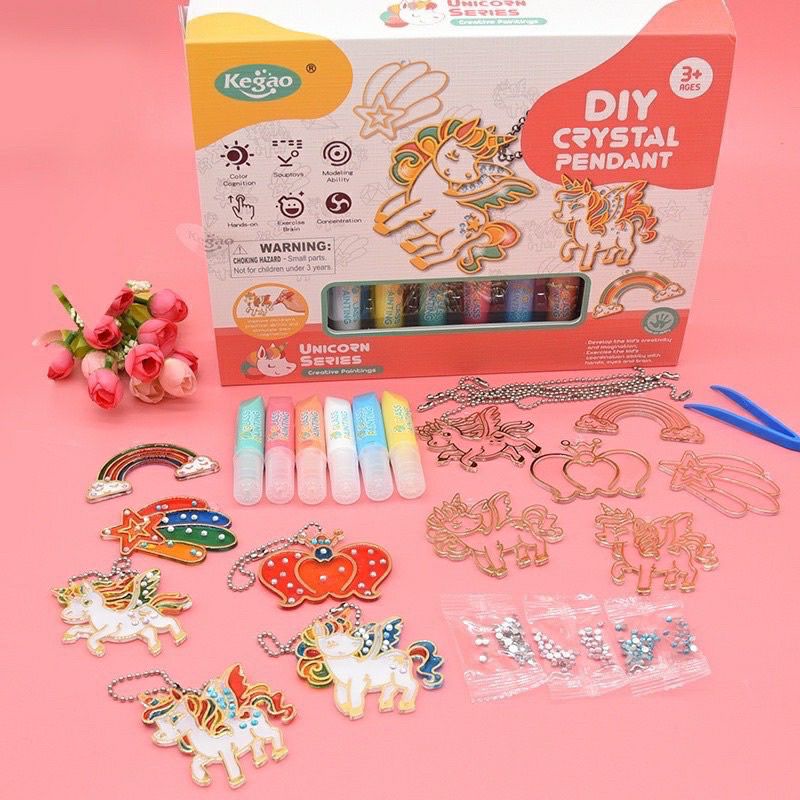 Tô Màu Móc Khóa Đính Hạt 3D DIY Xe Công Trình, Công Chúa Tự Làm