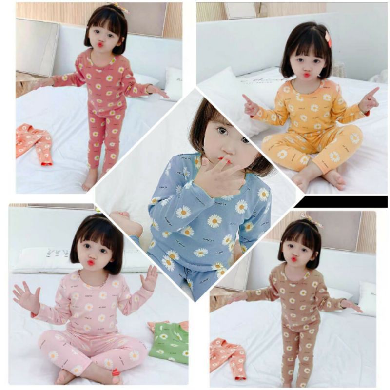 Bộ thu đông dài tay bé gái 7-17kg  in hình hoa cúc hot trend 2020 cực mềm mịn