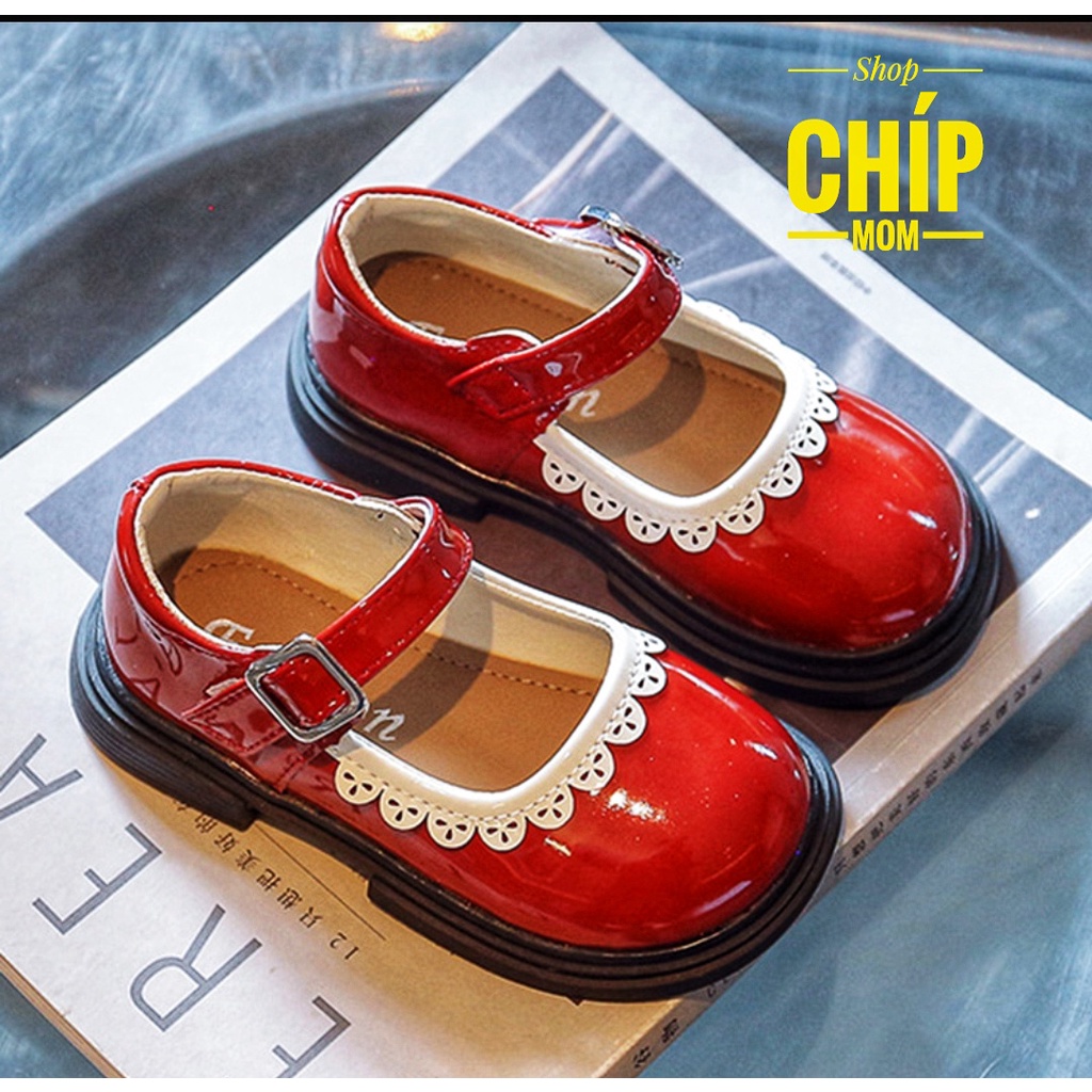 giày búp bê bé gái giày bệt bít mũi cho bé da bóng nhún đính ngọc siêu xinh sang chân thời trang full hộp M220