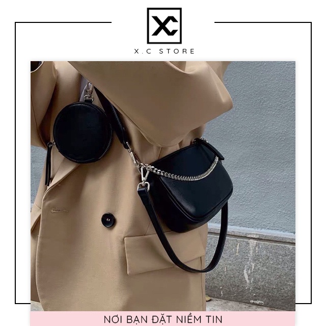 [RẺ NHẤT SHOPEE] Túi xách kẹp nách đeo chéo dây xích nữ XC-025 kèm ví túi cầm tay mini ca tính unisex