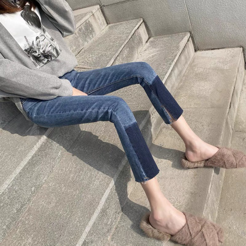 Quần jean dài / 9 Tấc co dãn mạnh, lưng cao, màu xanh loang ô model Siêu Phẩm 4105