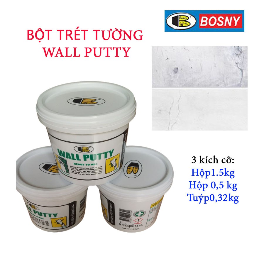 (sẵn)Bột bả trám khe nứt tường, gỗ ,sắt Bosny Wall Putty