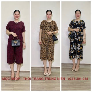 Đồ bộ trung niên Tay cộc quần lửng Vải cát lụa hàn châu