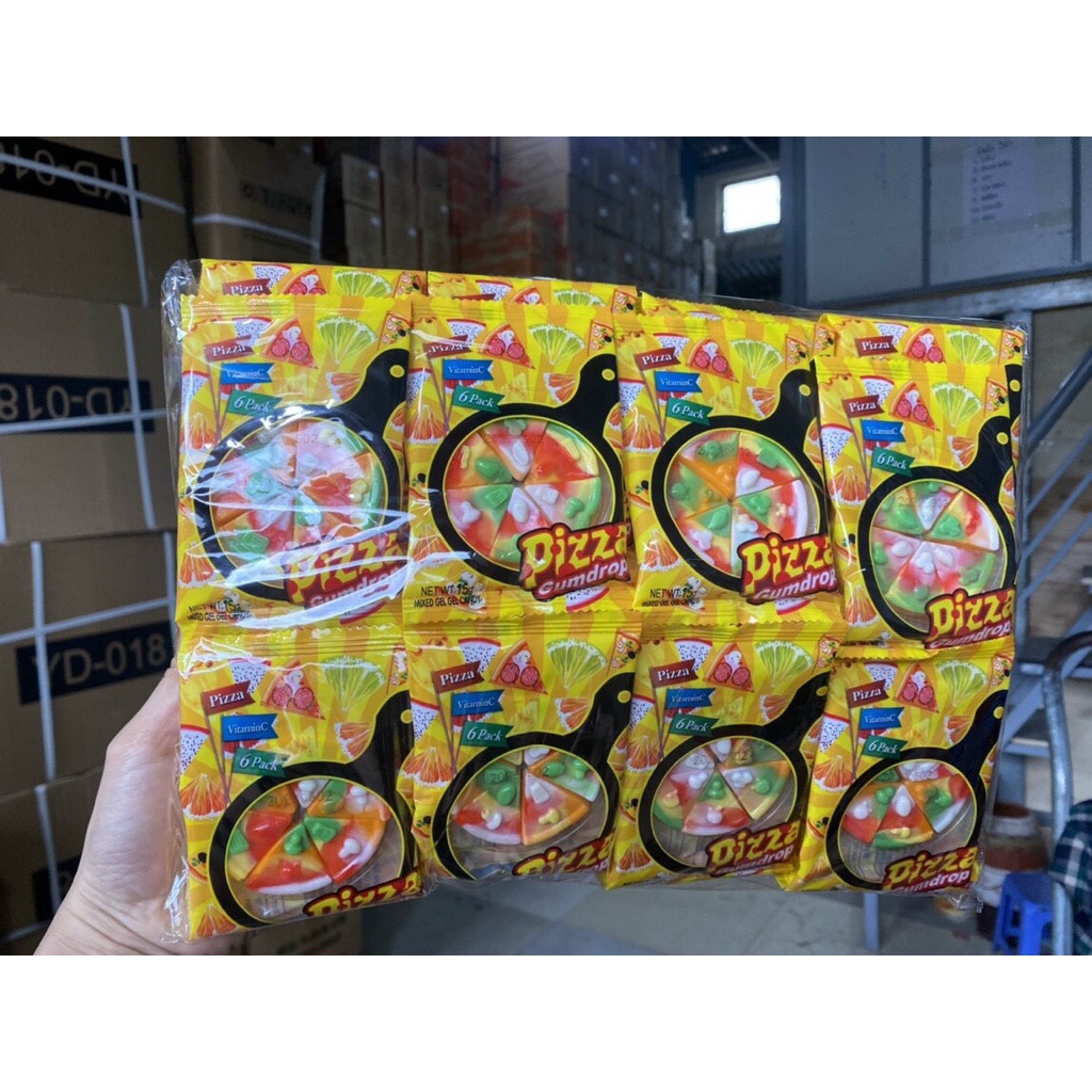 Set 40 Gói Kẹo Dẻo Pizza HongKong Loại Ngon Hấp Dẫn Mix Đa Dạng Vị Trái Cây, 6 miếng khối lượng 15g