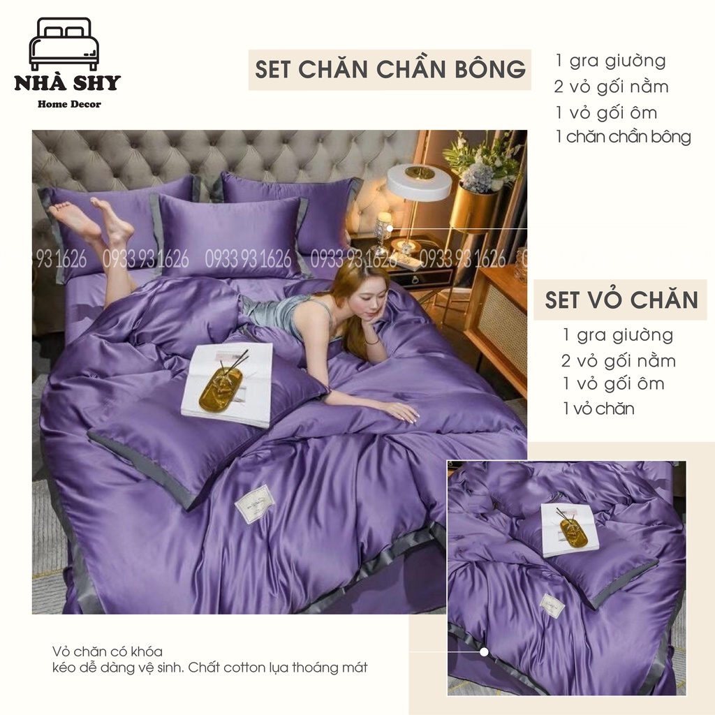 Trọn Bộ Chăn Ga Gối Cotton Viền Phối 2 Màu Cao Cấp - Thái Phối 2 Mặt Cotton và Lụa