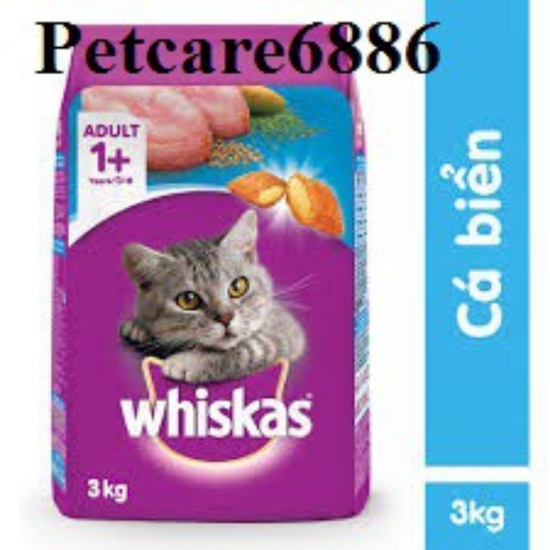 [Mã PET50K giảm Giảm 10% - Tối đa 50K đơn từ 250K] Thức ăn hạt whiskas vị cá Biển cho mèo trưởng thành túi 3kg