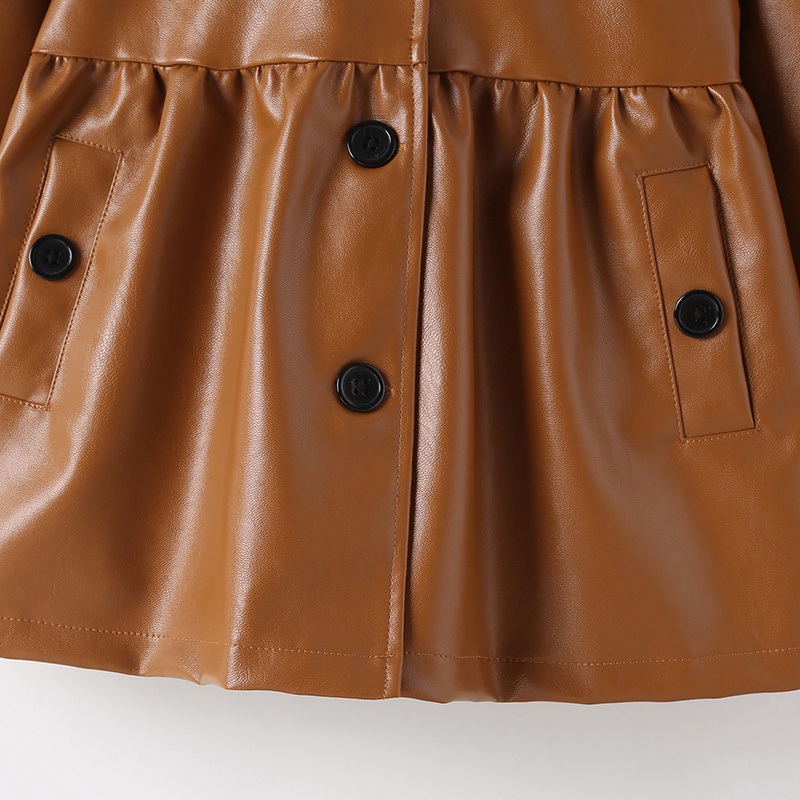 Áo Khoác Da PU Tay Dài Có Nón Thời Trang Cho Bé Gái