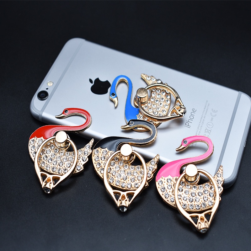 Nhẫn Đỡ Điện Thoại Hình Thiên Nga / Chim Công / Vương Miện Xoay 360 Độ Bằng Kim Loại Đính Đá Xinh Xắn
