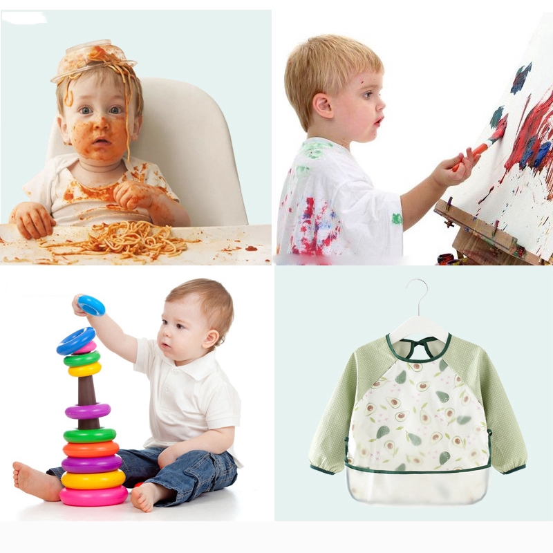 Yếm Ăn Tay Dài Chống Thấm Nước Họa Tiết Hoạt Hình Dễ Thương Cho Bé