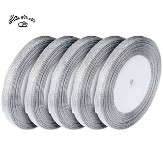5 Rolls Glitter Ribbons, 0.24 Inch 25 Yards Metallic Ribbons for Crafters Gifts Wrapping Decorations DIY Crafts Arts