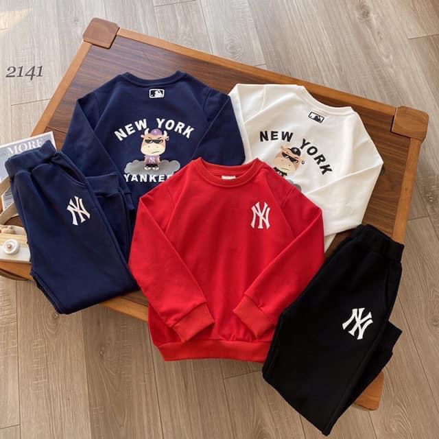 Bộ nỉ da cá MLB bé trai bé gái 3 màu xanh than, trắng, đỏ - Thivanhome