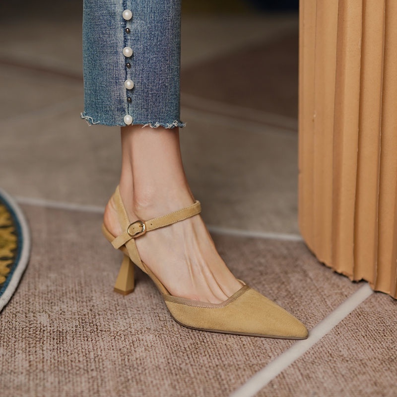 Giày sandal cao gót IELGY mũi nhọn khoá quai phong cách Pháp