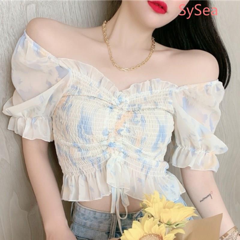Áo Dáng Ngắn Bằng Voan Tay Ngắn Phong Cách Thời Trang Mùa Hè Cho Nữ