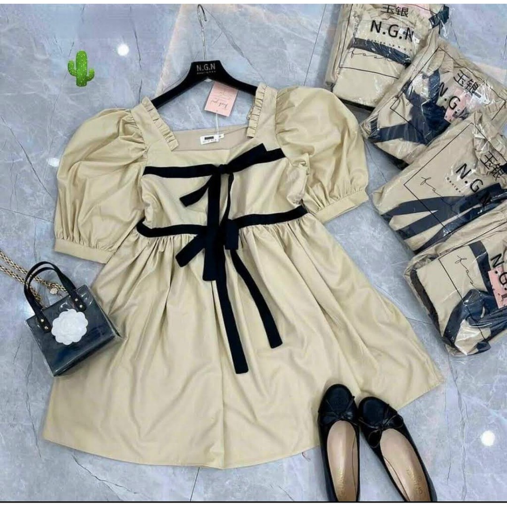 Đầm Baby phối nơ chất vải kate thái cam kết hàng y hình kèm ảnh thật chính chủ ( size dưới 55kg)