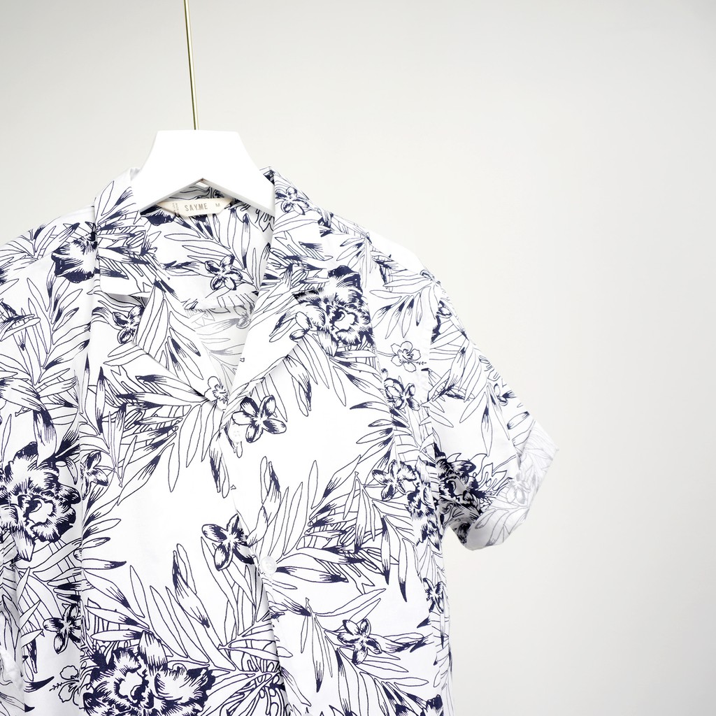 Áo sơ mi nam SAYME cổ pijama đi biển đi chơi vải cotton họa tiết hoa lá MCSH0014