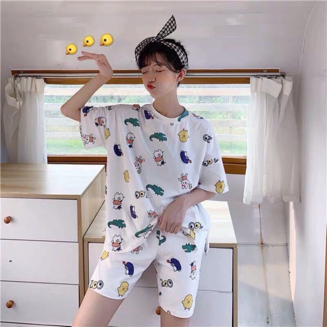 Set Bộ Thun Thái Kèm Túi Vải Rút Dây Ảnh Thật