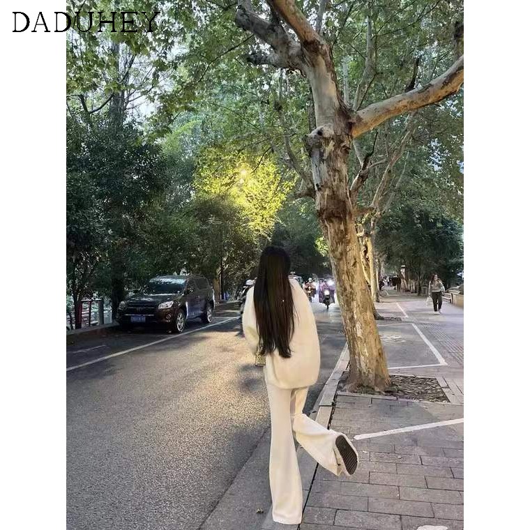 Quần DADUHEY ống loe rộng màu trắng lưng cao phối ôm vừa vặn phong cách Hàn Quốc mới thường ngày dành cho nữ