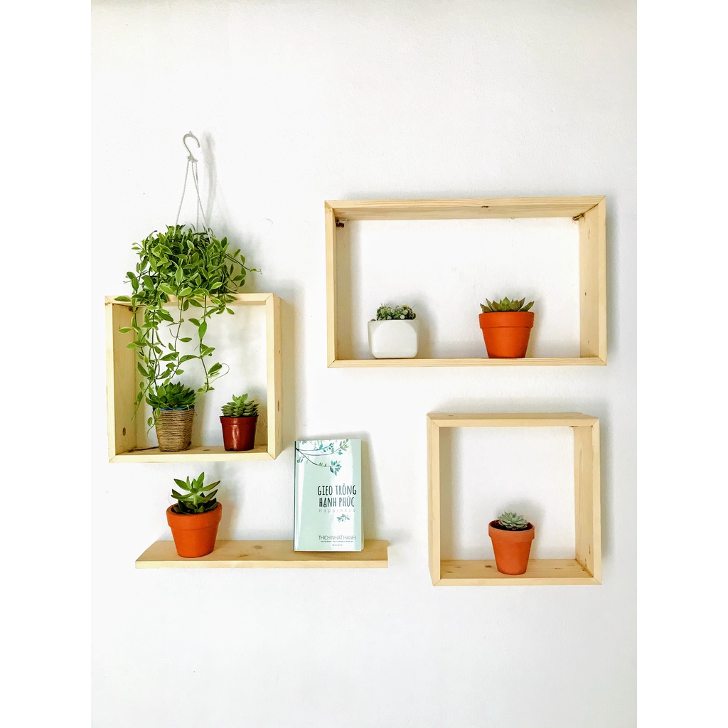 Kệ treo tường gỗ thông không cần khoan trang trí decor phòng