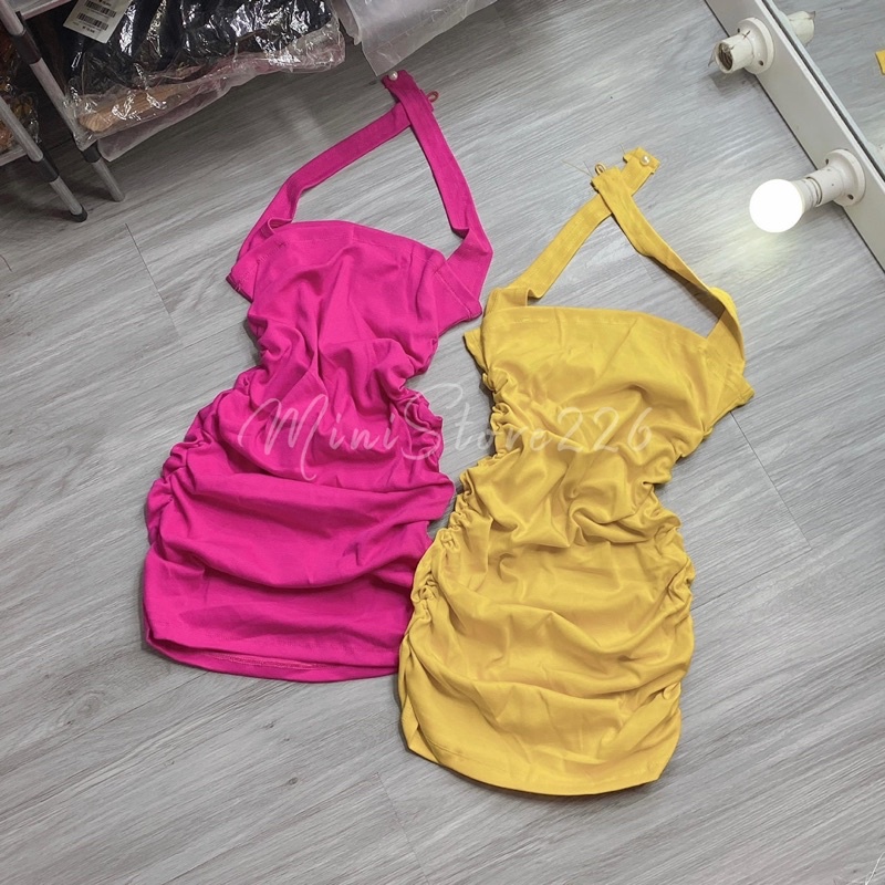 ĐẦM BODY CỔ TREO NHÚN HÔNG