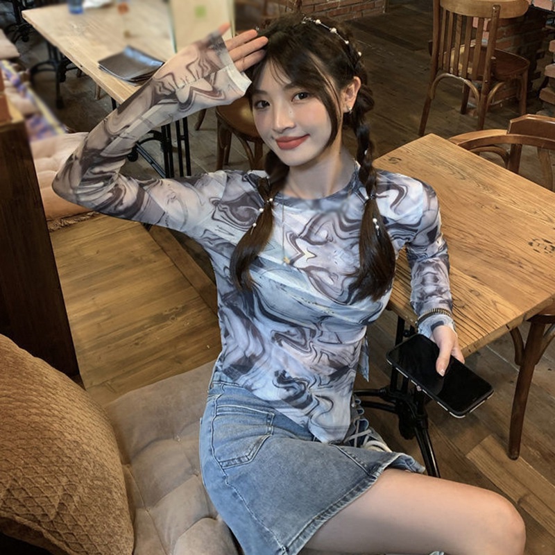 Áo Thun Tay Dài Cổ Tròn Nhuộm Màu Độc Đáo Thời Trang Phong Cách Hàn Quốc