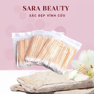 Tăm Bông Cán Gỗ Đầu Nhọn Dùng Bôi Tê ,Chà Mực ,Tém Mày( Gói 100c) - Dụng cụ phun xăm