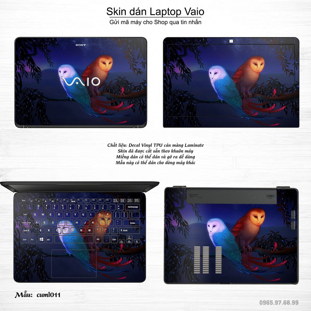 Skin dán Laptop Sony Vaio in hình Cú mèo (inbox mã máy cho Shop)
